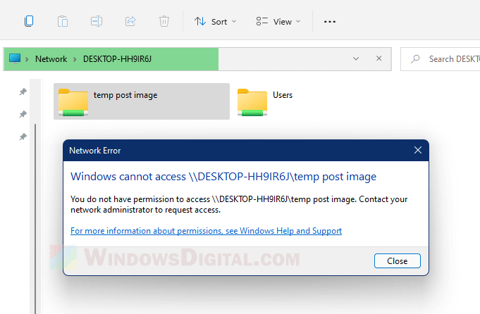 Windows cannot access shared folder You do not have permission 11 10