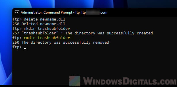 Windows command line to remove a directory from FTP server