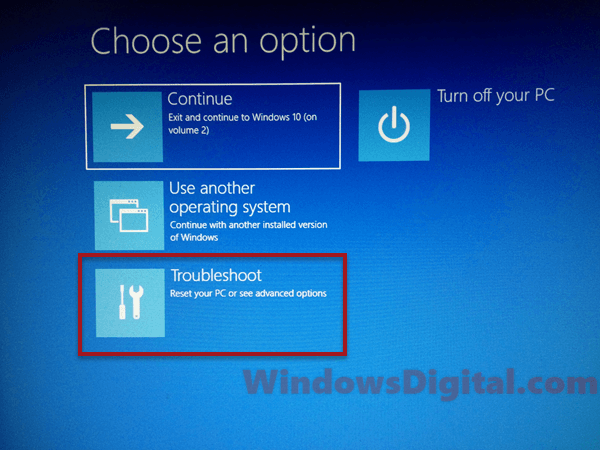 Choose an option troubleshoot