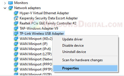 Wireless adapter properties Windows 10 11