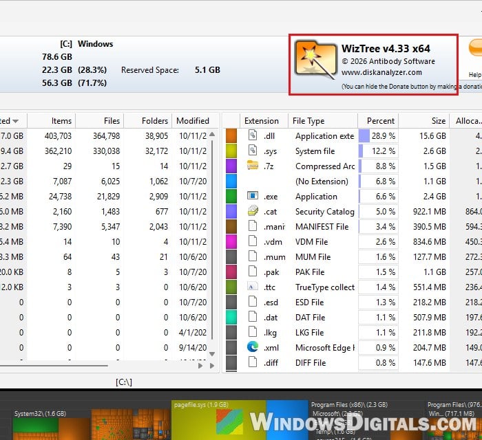 WizTree disk space analyzer Windows 11