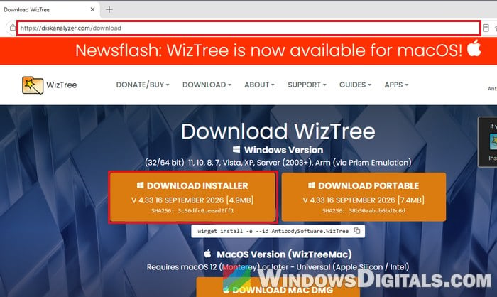 WizTree official download page diskanalyzer.com