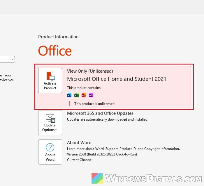 Word File Account Product Information Windows 11
