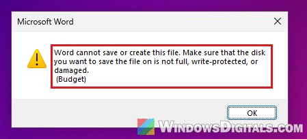 Word cannot save or create this file error Windows 11
