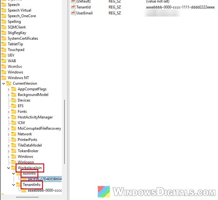 WorkplaceJoin key in Registry Editor Windows 11