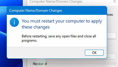 You must restart your computer to apply these changes
