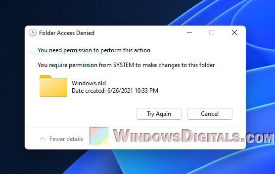 You require permission from SYSTEM to make changes to this folder