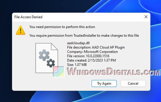 You require permission from TrustedInstaller to make changes to this folder