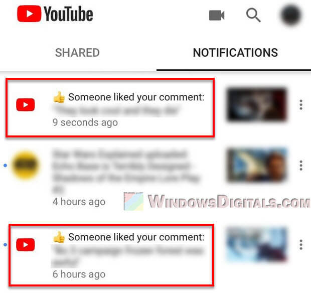 YouTube highlighted comment and reply notification
