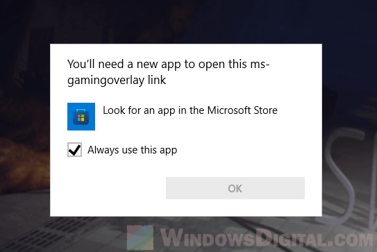 You'll need a new app to open this ms-gamingoverlay link