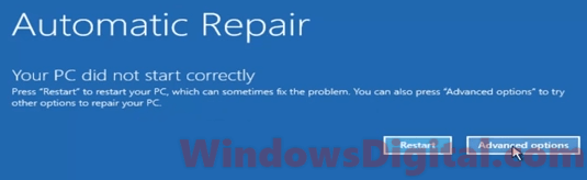 Your PC did not start correctly automatic repair