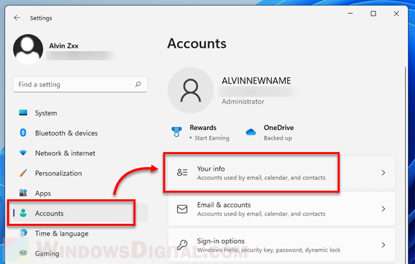 Your accounts info in Windows 11 Settings