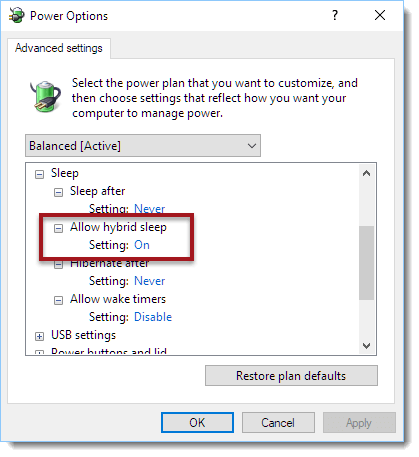 allow hybrid sleep
