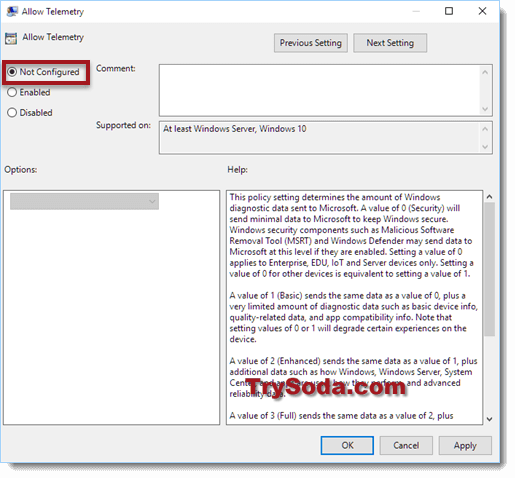 allow telemetry group policy edit