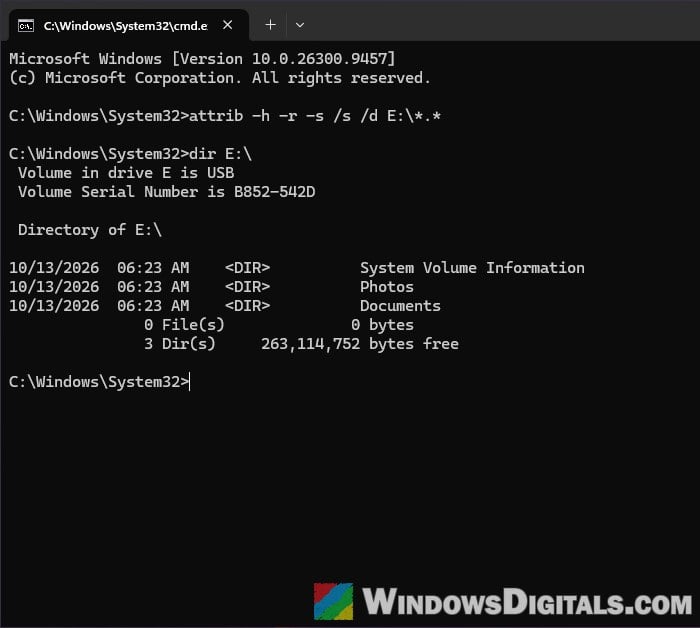 attrib command unhide files USB drive Windows 11