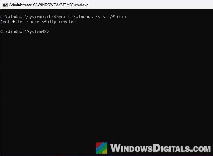 bcdboot rebuild boot files Command Prompt Windows 11