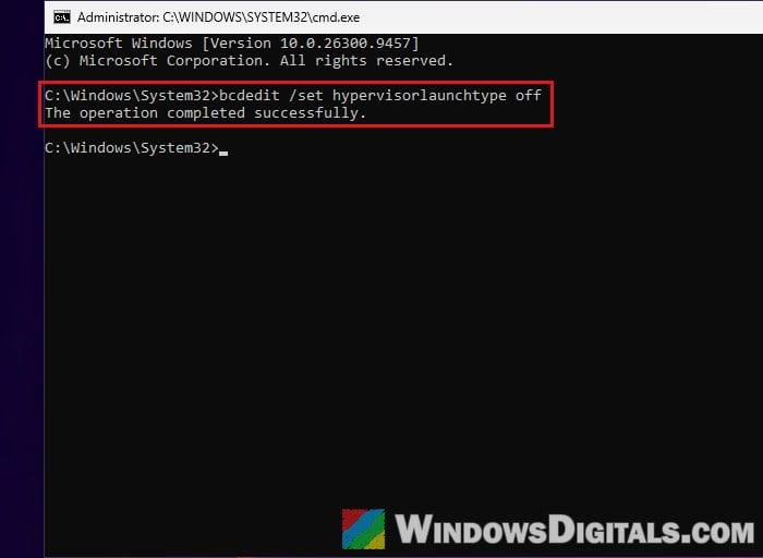 bcdedit set hypervisorlaunchtype off Windows 11