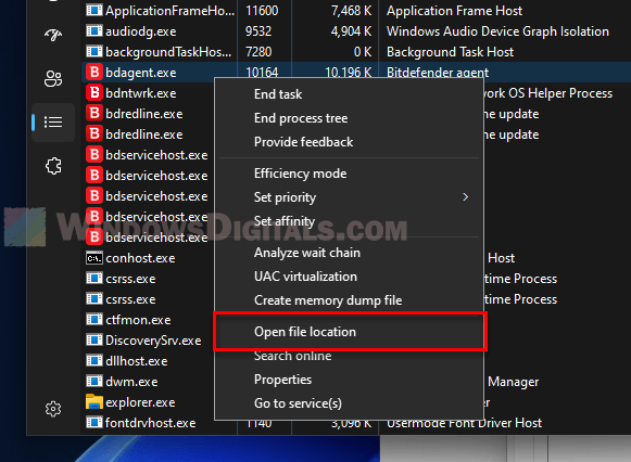 bdagent bdredline bdservicehost exe file location