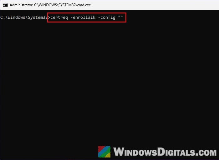 certreq enrollaik command in Command Prompt Windows 11