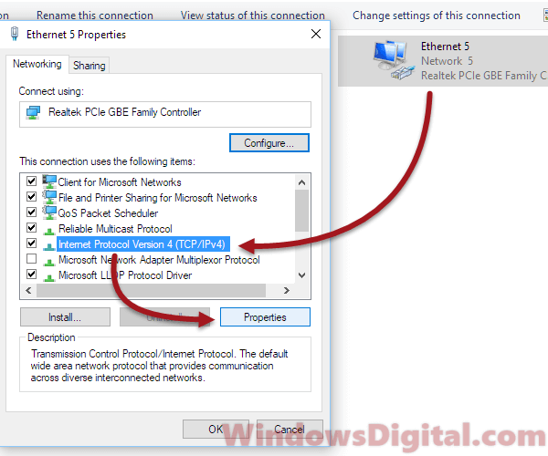 Ethernet Properties Windows 11/10