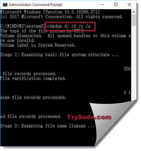 chkdsk in windows 10 command prompt