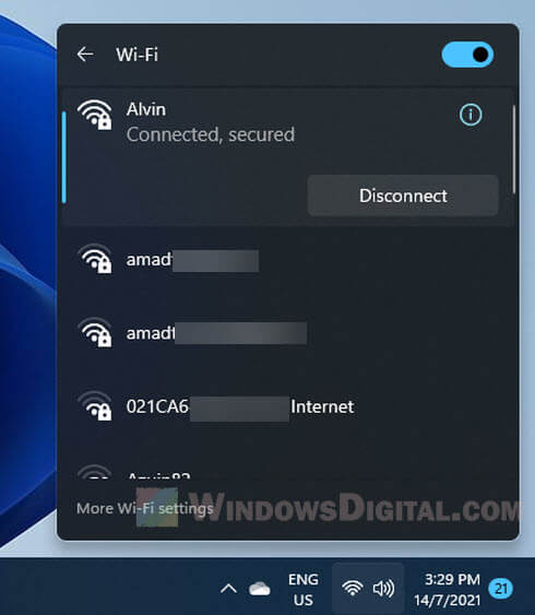 connect to a WiFi network in Windows 11