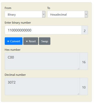 convert binary to hexadecimal number