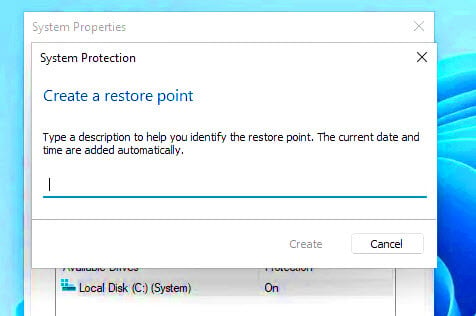 Create system restore point Windows 11/10