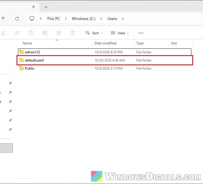 defaultuser0 folder in C:\Users Windows 11