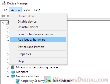 Device manager add legacy hardware Intel HD Graphics