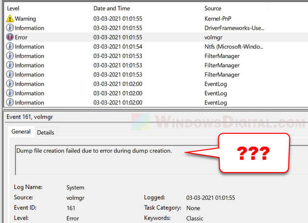 dump file creation failed due to error during dump creation Windows 11