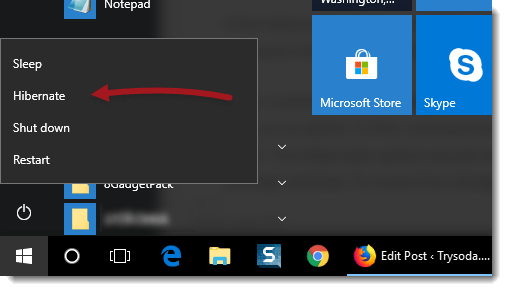 enable hibernate option windows 10
