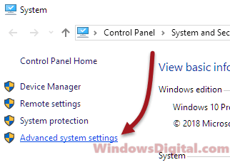 Advanced system settings Windows 10