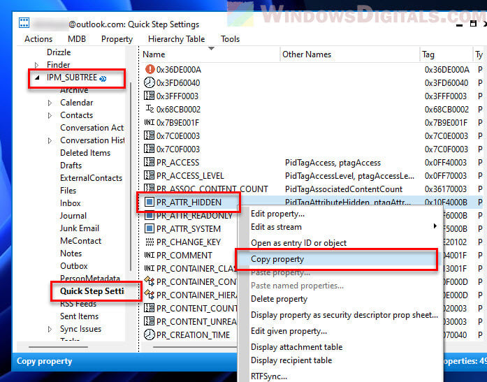 hiding default folders in Microsoft Outlook