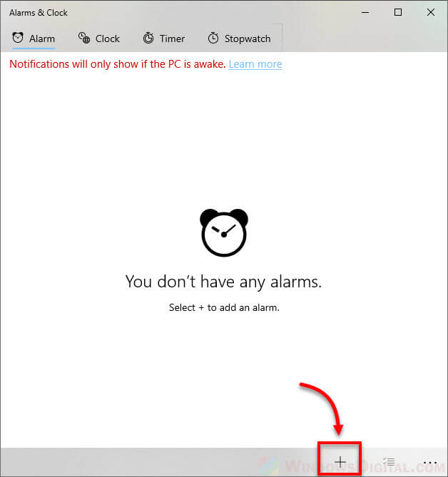 how to add new alarm in Windows 10