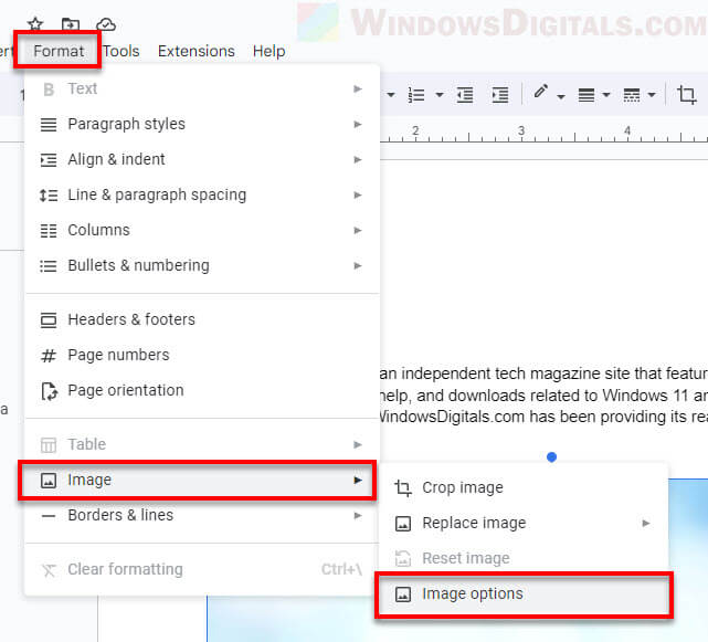 how to bring text to front in google docs