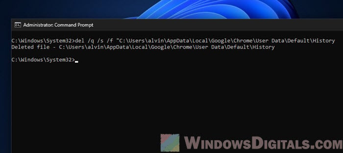 how to delete chrome history using CMD