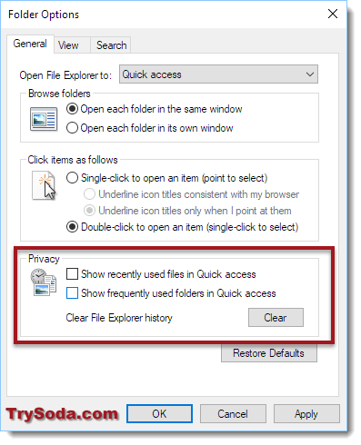 Disable recent files in Windows 10