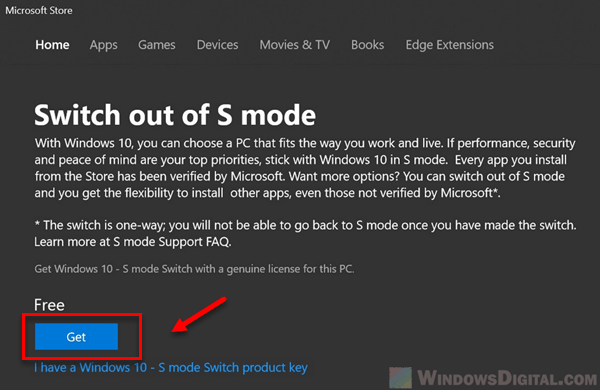 how to get Windows 10 out of S mode for free