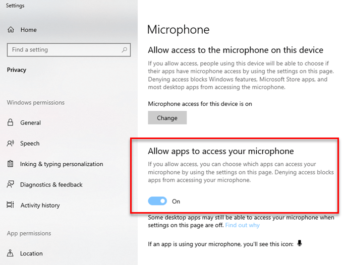 Allow apps to access microphone