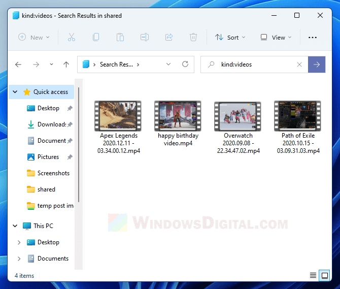 how to search only video files in Windows 11