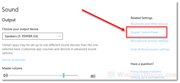 Windows 10 sounds control panel