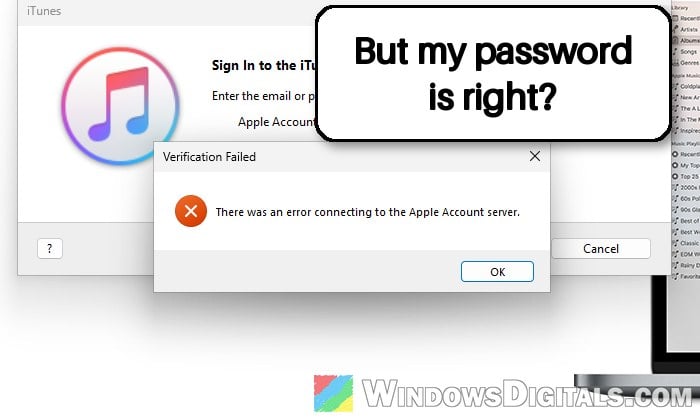 iTunes "There Was an Error Connecting to the Apple Account Server" on Windows