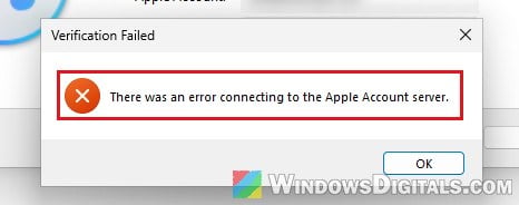 iTunes Verification Failed error connecting to Apple Account server Windows