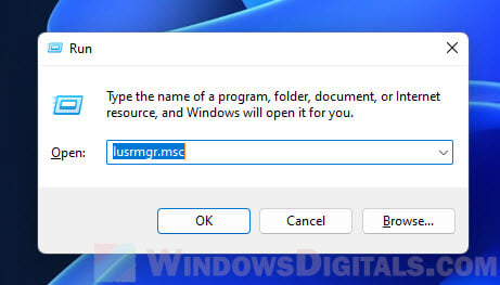 lusrmgr.msc Run dialog box