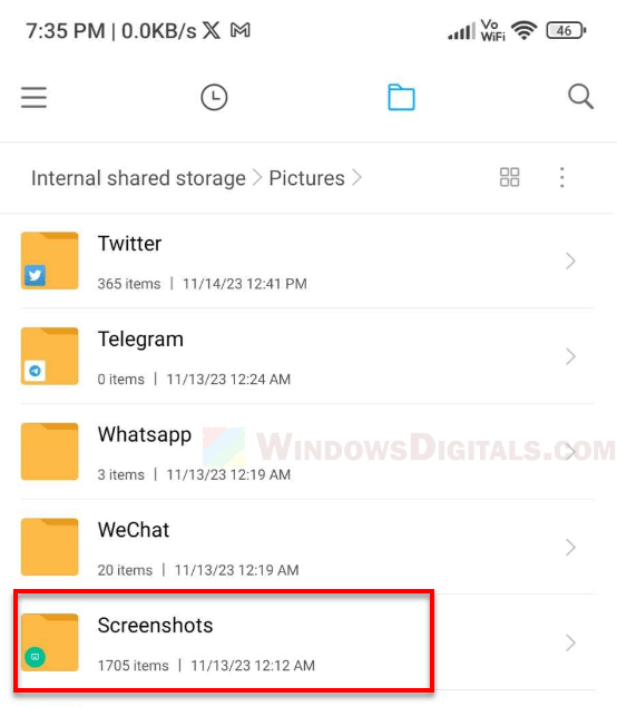 manually move the Screenshots folder out of DCIM