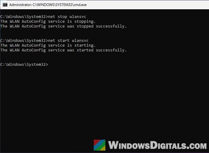 net stop wlansvc net start wlansvc Command Prompt Windows 11