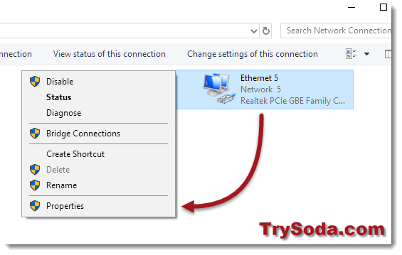 network properties change dns