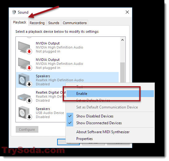 no sound in windows 10 select playback