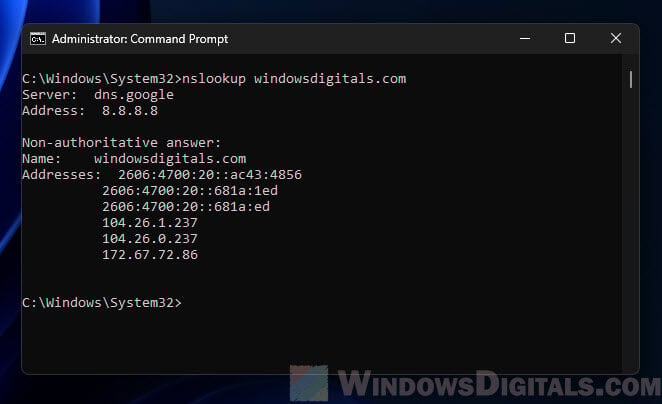 nslookup DNS in CMD Windows 11